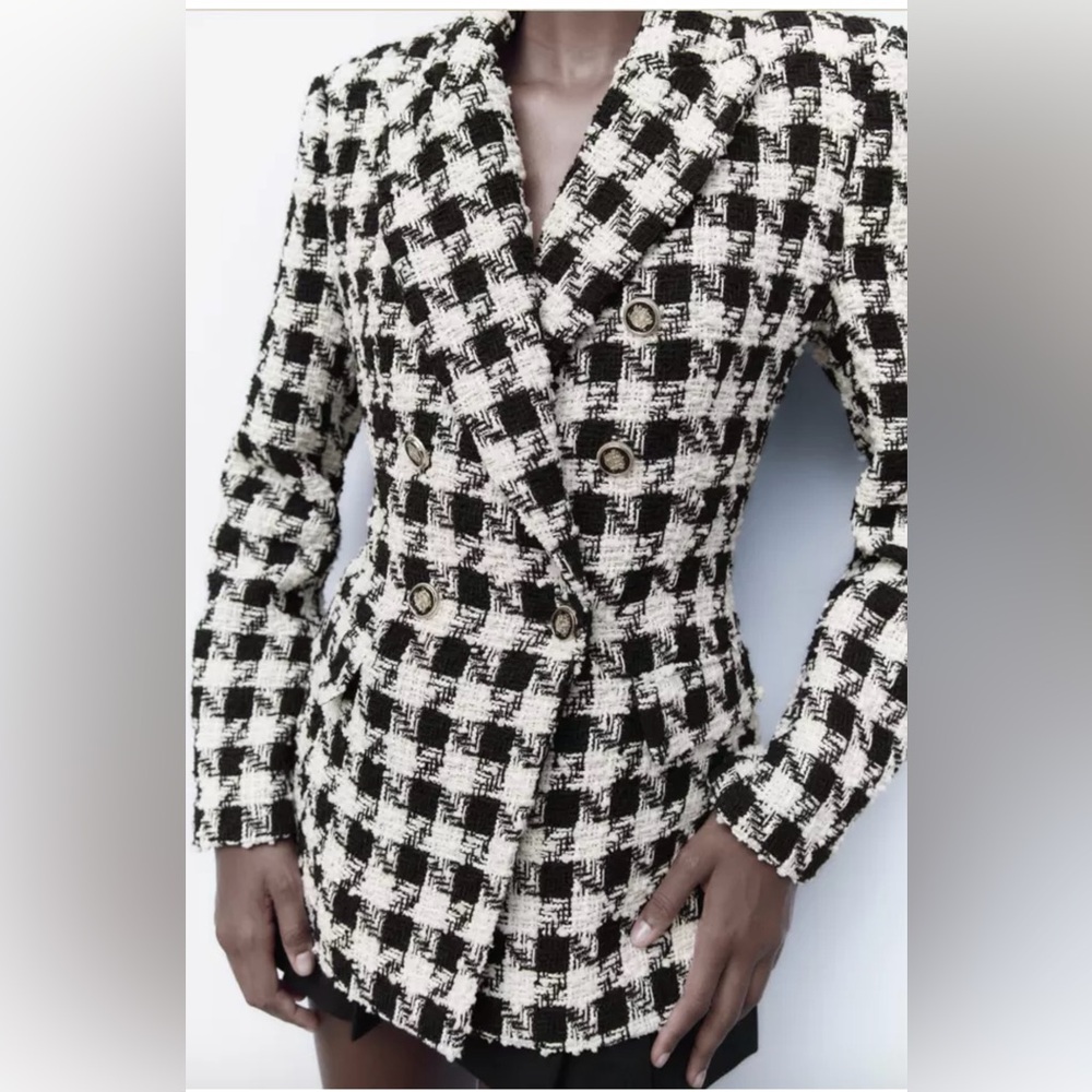 NWT ZARA Double Breasted Houndstooth Blazer